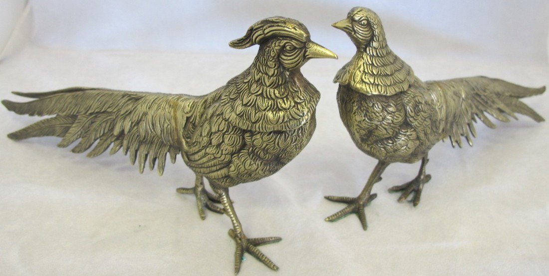 Pair of Silver Plated Pheasants, 11" Long: Pair of Silver Plated Pheasants, 11" Long