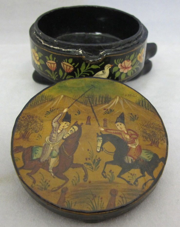 Asian 3" Diameter Painted Lacquer Box: Asian 3" Diameter Painted Lacquer Box