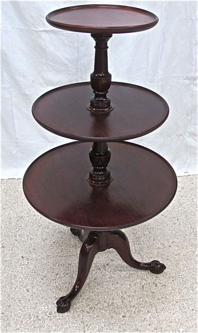 Three Tier Queen Ann Style Tea Table, Mahogany: Three Tier Queen Ann Style Tea Table, Mahogany