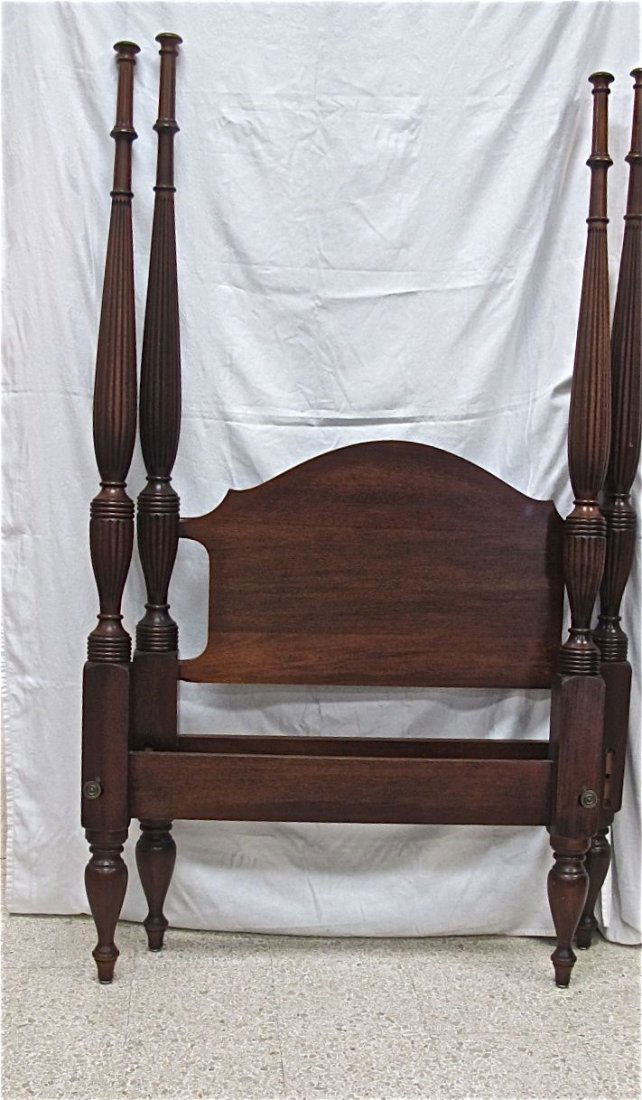 Acanthus Carved Mahogany Twin Four Poster Bed: Acanthus Carved Mahogany Twin Four Poster Bed