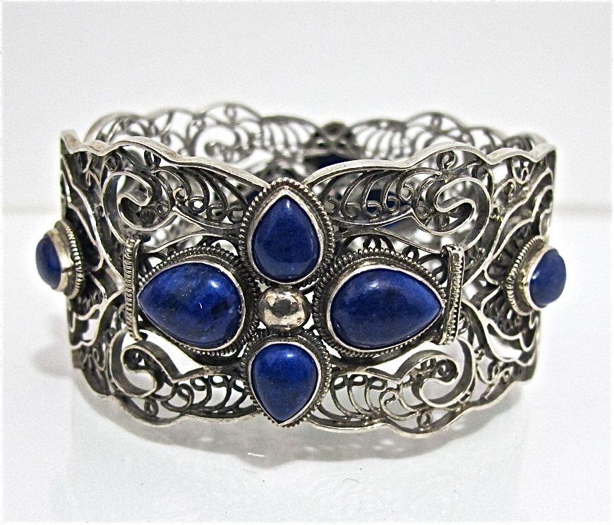 Sterling Silver and Lapis Bangle Bracelet: Sterling Silver and Lapis Bangle Bracelet