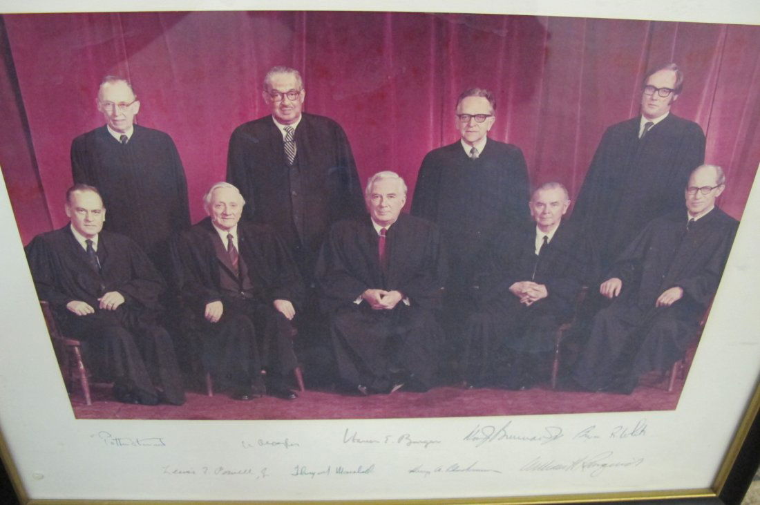 SCOTUS (Supreme Court Of The United States) Autogr: SCOTUS (Supreme Court Of The United States) Framed and Autographed Picture of 1975 Members, Signed by Each Justice Including: William Orville Douglas, John Paul Stevens, William Rehnquist, Byron White