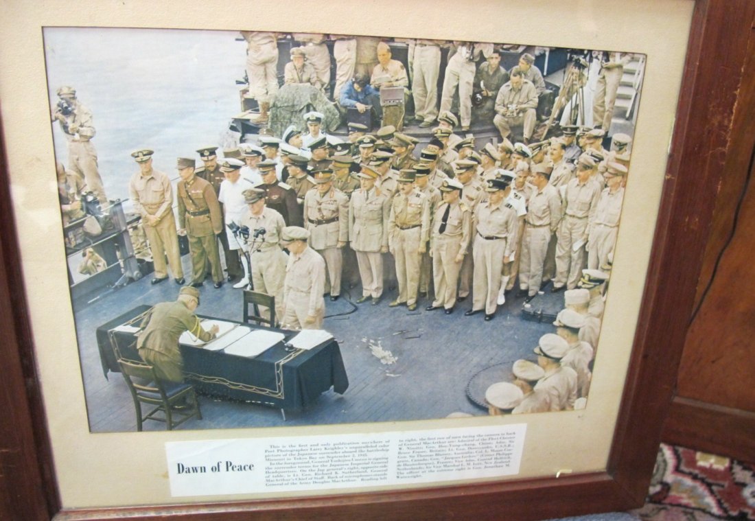 Framed "Dawn Of Peace" Photograph: Framed "Dawn Of Peace" Ony Color Picture Of the Japanese Surrender Aboard The Battleship Missouri in Tokyo Bay On September 2,1945