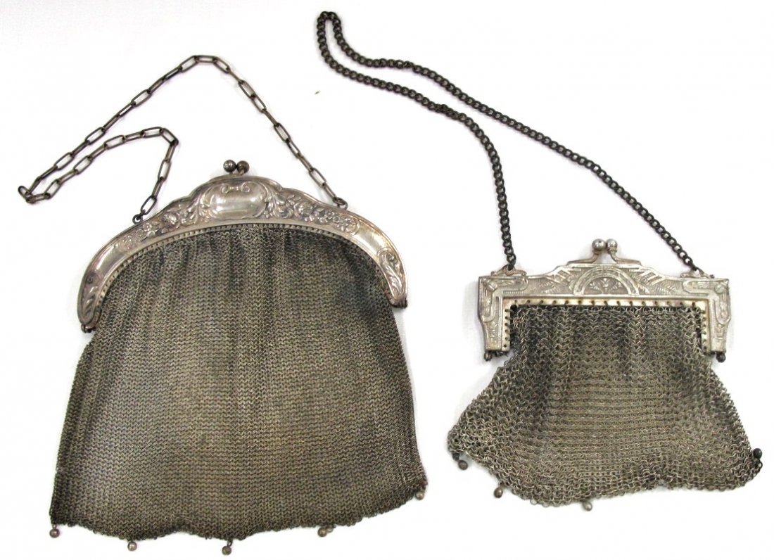 2 Antique German Silver Mesh Bags: 2 Antique German Silver Mesh Bags