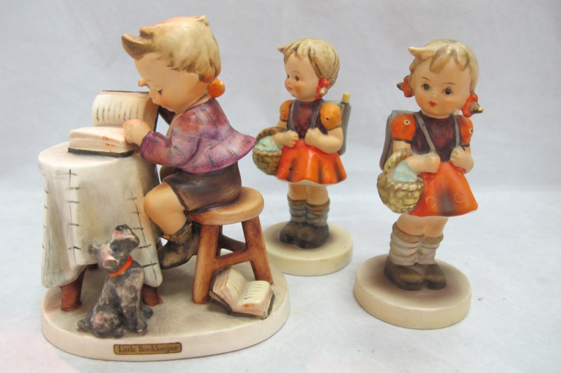 Hummel Figurines Little Bookkeeper #306 Hummel: Hummel Figurines Little Bookkeeper #306 Hummel, Three Line, Stamped 1955, 2- School Girl, #81 2/0, Stylized Bee, W. Germany