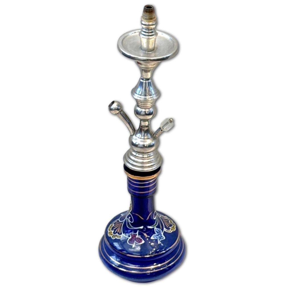 Vintage Royal Blue Opaque Enameled Bohemian Glass Hookah (1 of 1)