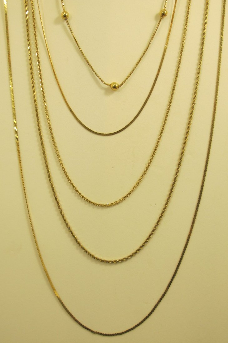 5- 14K Yellow Gold Chains, 10.81dwt: 5- 14K Yellow Gold Chains, 10.81dwt