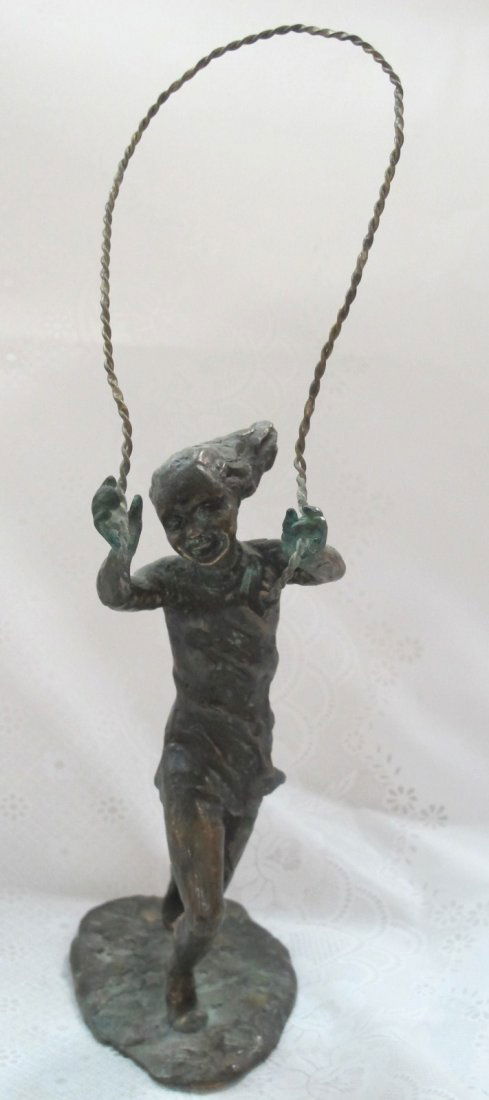 Curtis Jere (20th Century) Bronze Sculpture: Curtis Jere (20th Century) Bronze Sculpture of a Girl Jumping Rope, Inscribed C. Jere