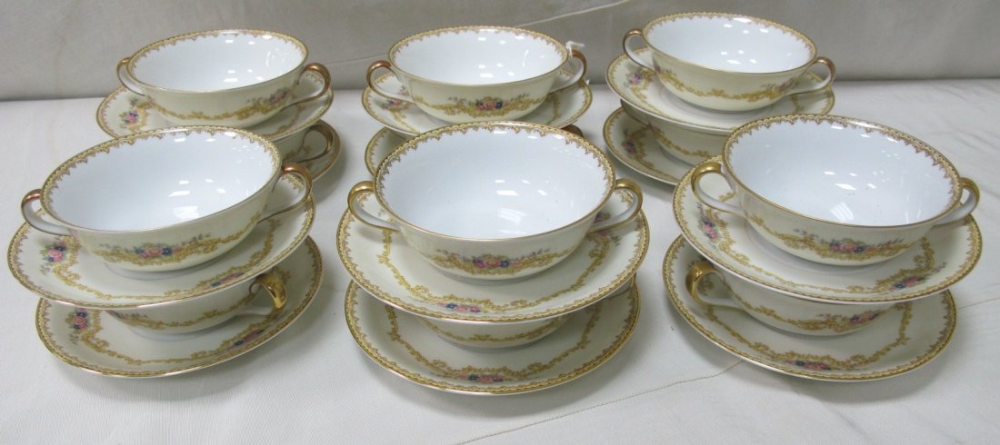 Noritake Cream Soup Set, Farland Pattern: Noritake Cream Soup Set, Farland Pattern, Including 12 Ceam Soup Bowls & Saucers, Japan