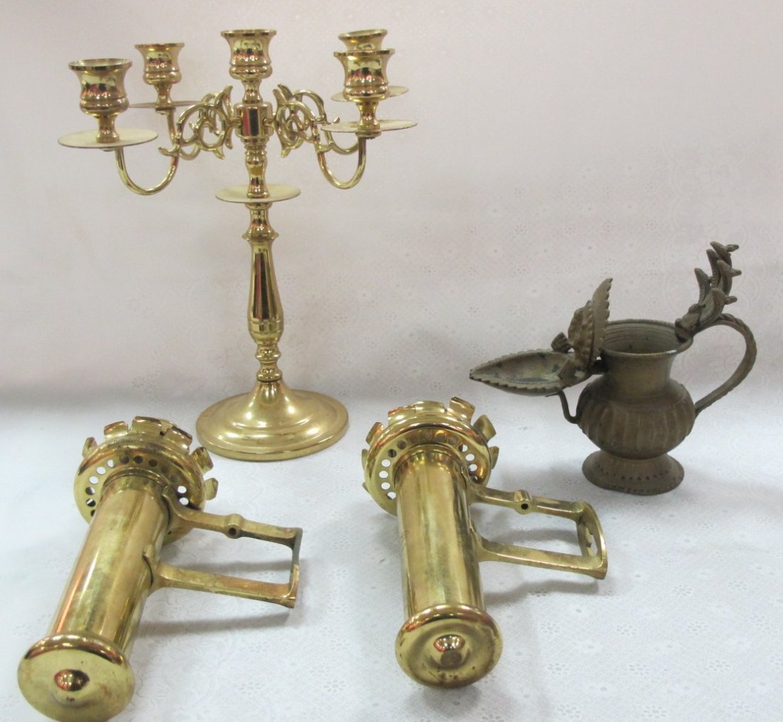 Brass Candle Sconces & Brass Candleabra, Brass Incense: Brass Candle Sconces & Brass Candleabra, Brass Incense Burner