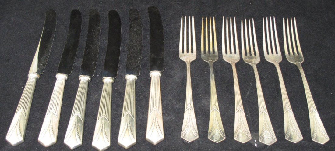 6 Russian Sterling Silver Forks, 8oz. and 6 Hollow Hand: 6 Russian Sterling Silver Forks, 8oz. and 6 Hollow Handled Sterling Knives