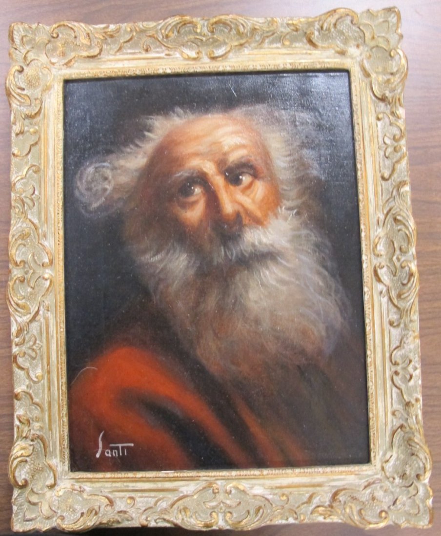 "Old Man" by Santi 12x16, Oil on Canvas, Signed Bottom: "Old Man" by Santi 12x16, Oil on Canvas, Signed Bottom Left, Possibly 19th Century or Earlier