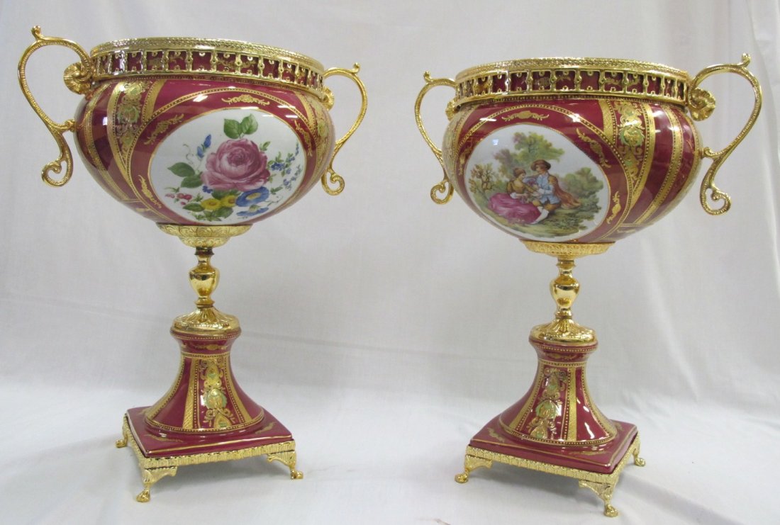 Pair of S. Limoges Urns, 20"h: Pair of S. Limoges Urns, 20"h