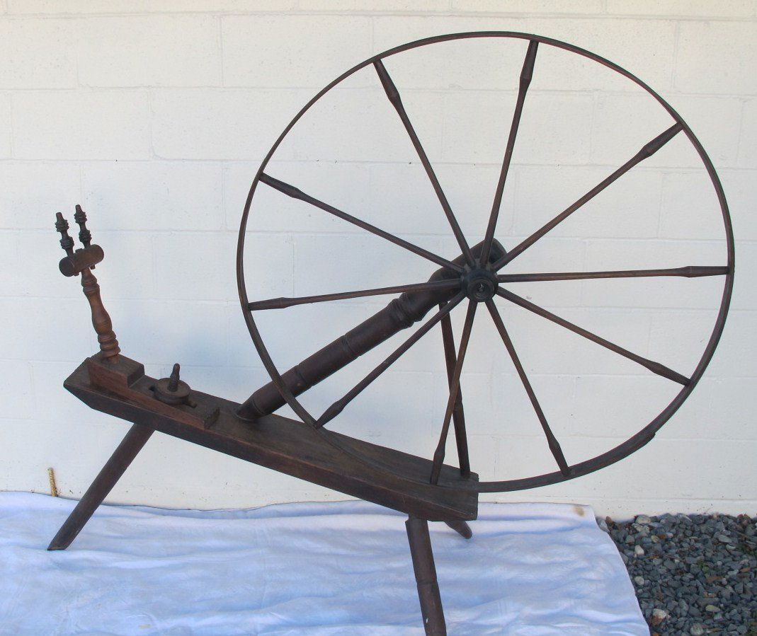 Large Antique Primitive Yarn Spinning Wheel, 61" Long,