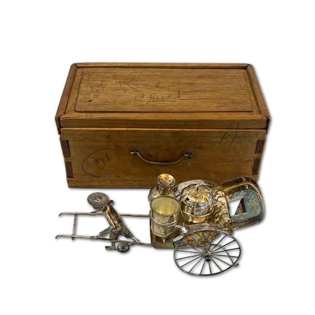 Vintage Chinese Silver Plate Condiment Set with Rickshaw (1 of 2)
