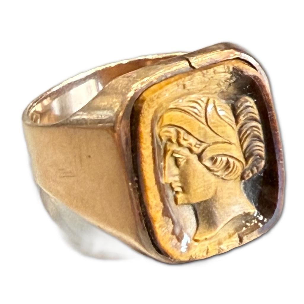 14k Yellow Gold Gents Tiger Eye Cameo Ring (1 of 1)