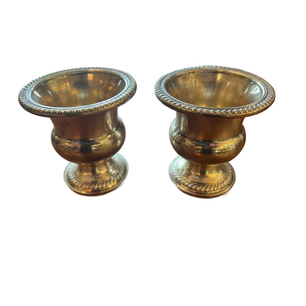 Pair of Sterling Weighted Toothpick Holders: Pair of Sterling Weighted Toothpick Holders. Both are marked 'Sterling Weight' on the bottom. They measure approximately 2.75 inches in height and 2 5/8 inches in diameter. They both are in very good