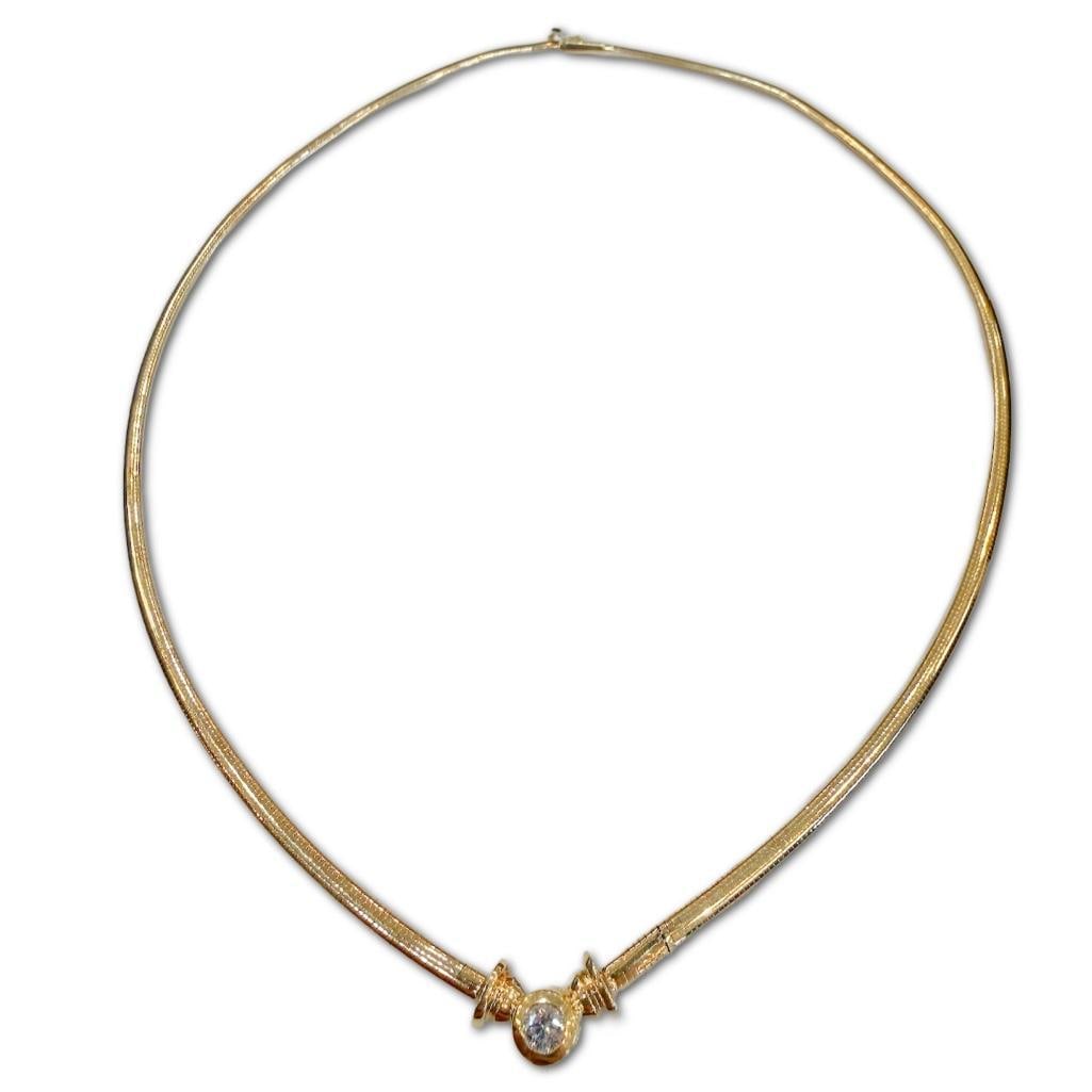 14k YG Diamond Solitaire Omega Necklace (1 of 2)