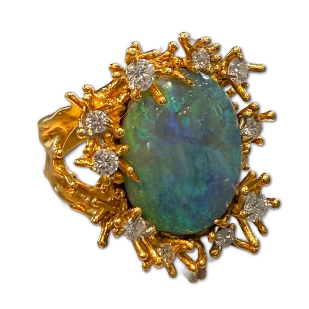 22k YG Black Opal and Diamond Brutalist Style Ring (1 of 1)