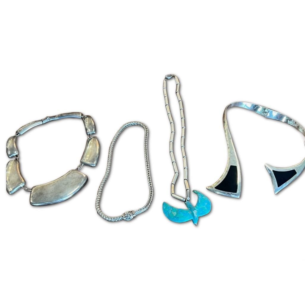 Collection of Four Silver & Sterling Necklaces (1 of 9)