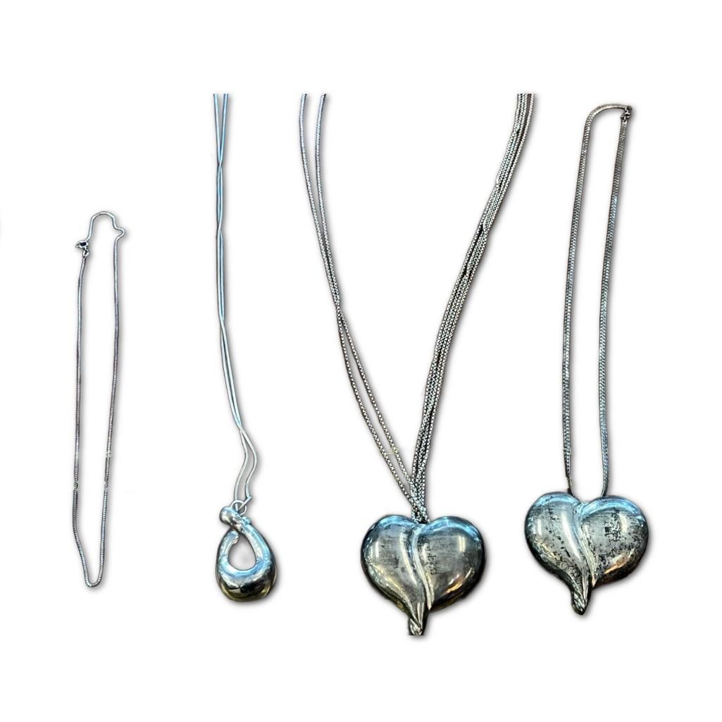 Collection of Necklaces Sterling & Plate: Collection of Necklaces. This lot of sterling silver necklaces has a combined weight of approximately 4.5 troy ounces. The first necklace is a simple chain stamped “Italy” and “925,&