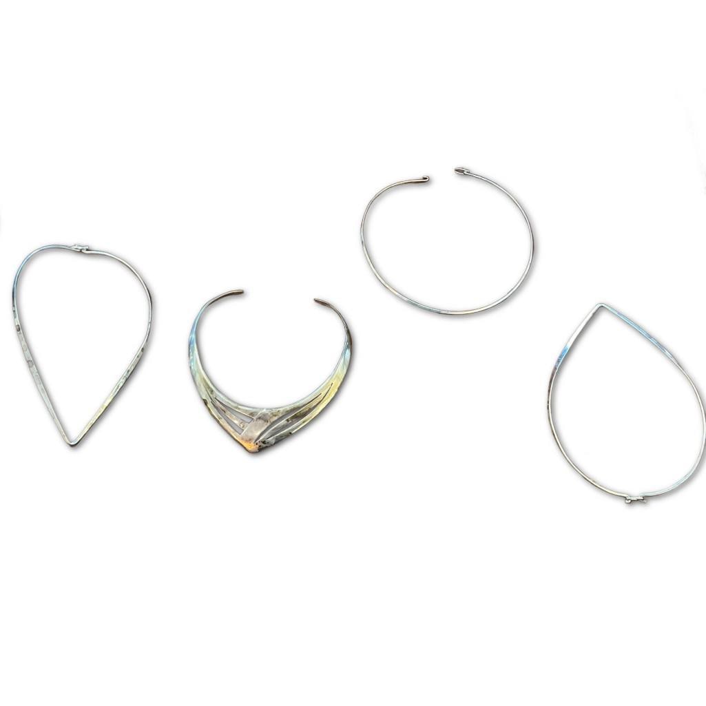 Collection of Sterling Silver Choker-Style Necklaces: Collection of Sterling Silver Choker-Style Necklaces. This collection of sterling silver choker-style necklaces has a combined weight of approximately 3.5 troy ounces. The first necklace is a fine poi