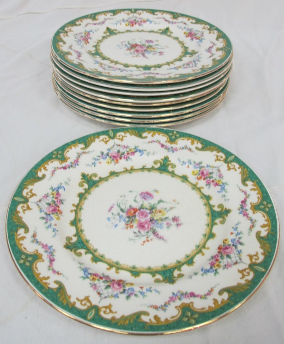 Set of 10 Myott Staffordshire "Serves" Pattern Plates: Set of 10 Myott Staffordshire "Serves" Pattern Show Plates, Signed A. Roberts, England, 11" in diameter