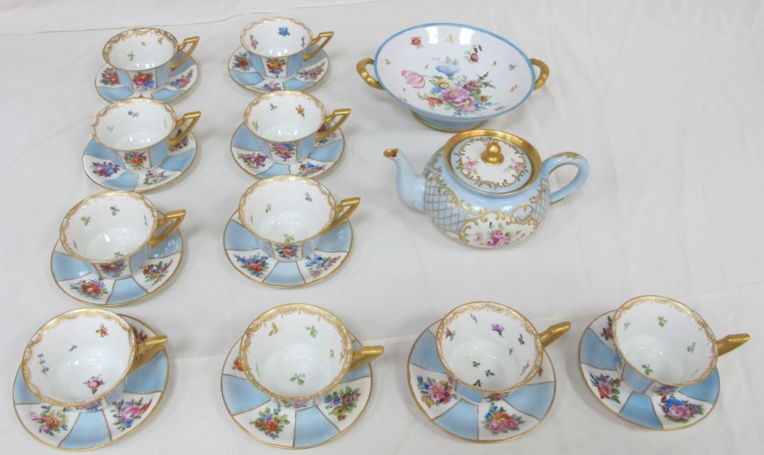 Vignaud Limoges Tea Set Including: Tea Pot (signed M.W: Vignaud Limoges Tea Set Including: Tea Pot(signed M.W. Mattes, 1904) J.P.L.,10 Cups & 10 Saucers(stamped Vignaud)