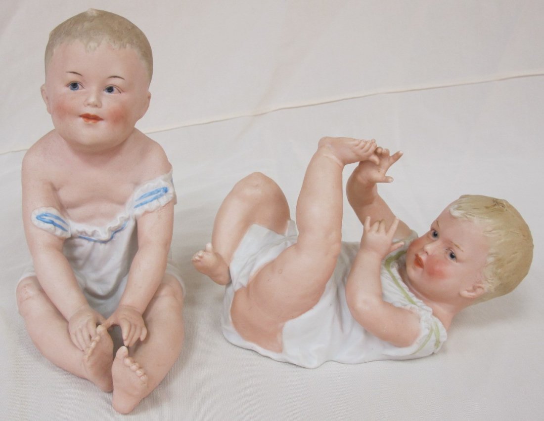 2 Bisque Porcelain Piano Babies, Made in Germany: 2 Bisque Porcelain Piano Babies, Made in Germany