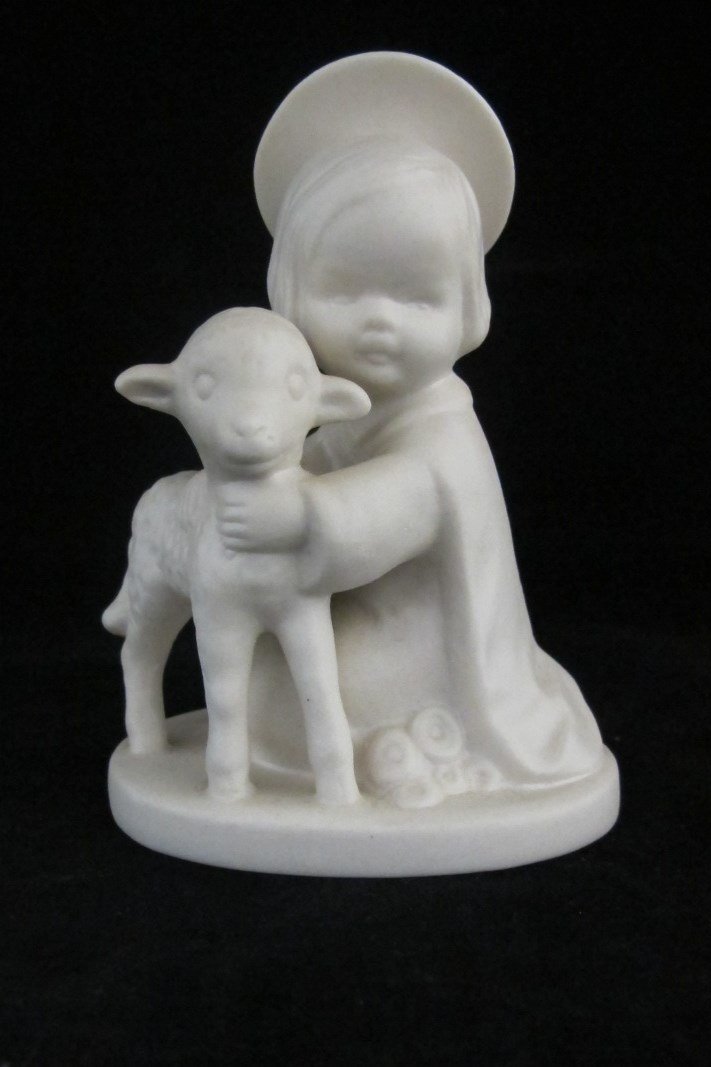 Hummel Angel w/ Lamb, #HJ19, Unfired (no paint), Small: Hummel Angel w/ Lamb, #HJ19, Unfired (no paint), Small Stylized Bee, W. Germany