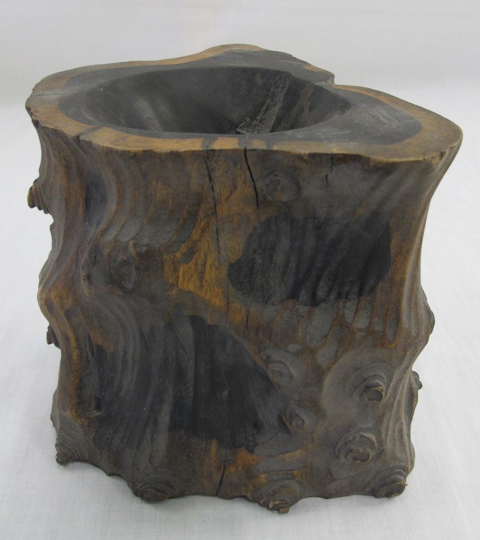 Chinese Wooden Amorphous Brush Holder, Space 53/4"h: Chinese Wooden Amorphous Brush Holder, Space 53/4"h