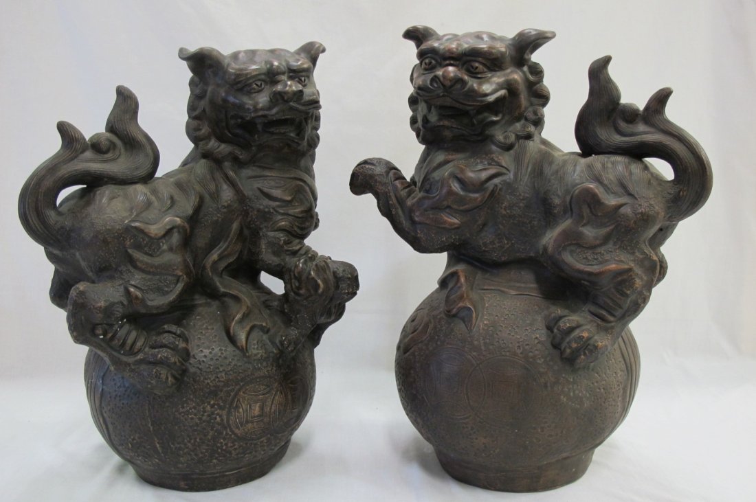 Pair of Chinese Yixing Style Foo Dogs, 19 1/2"h: Pair of Chinese Yixing Style Foo Dogs, 19 1/2"h