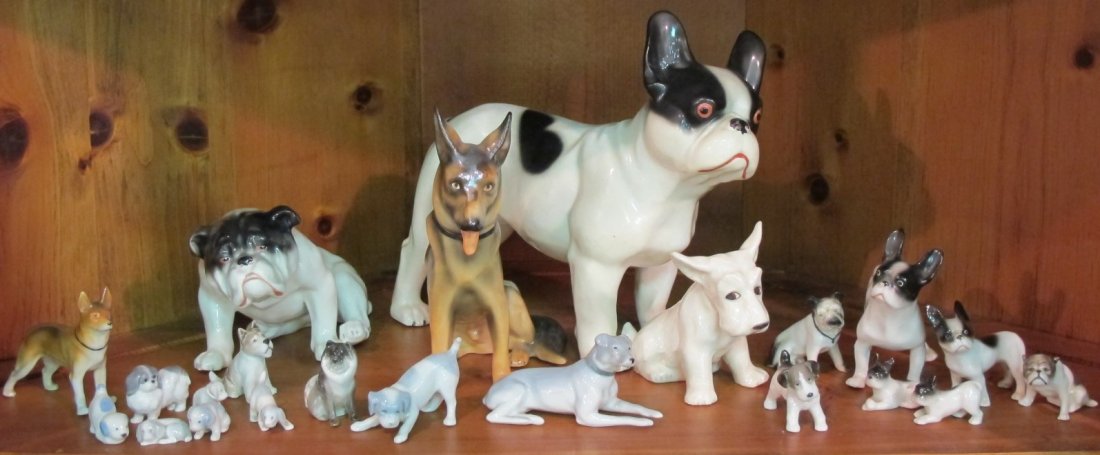 Collection of Dogs Made by Erphilia Germany Asst. Sized: Collection of Dogs Made by Erphilia Germany Asst. Sized Boston Terriers & 1 Bull Dog, Stamped 12840, Collection of 11 German Porcelain Dogs, Collection of Dogs Made by Erphilia Germany 2 German Sheppa