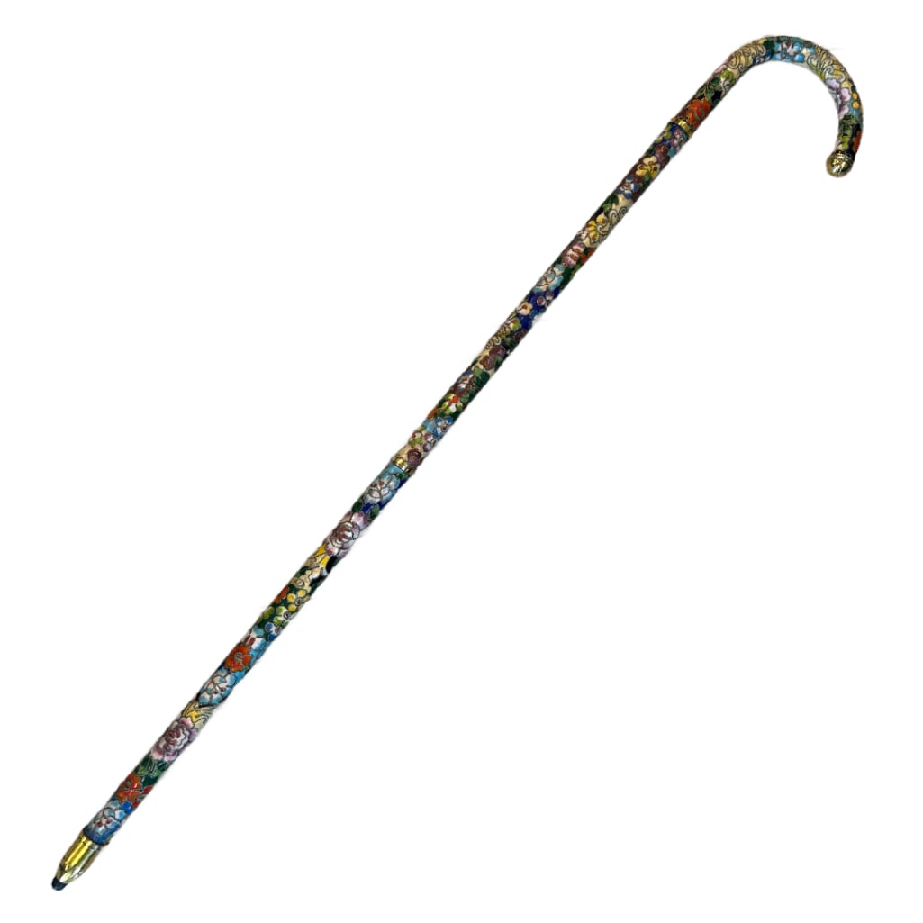 Ladies Cloisonné Walking Cane: Ladies Cloisonné Walking Cane. This Lot Includes One (1) Ladies Walking Cane in Good Condition with Some Wear. The Cane Measures Approximately 33" in Height and can be Broken into Three