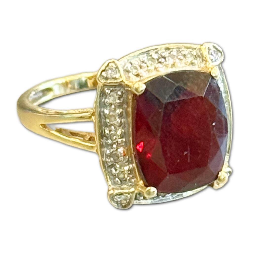 14k Yellow Gold Garnet & Diamond Ring (1 of 1)
