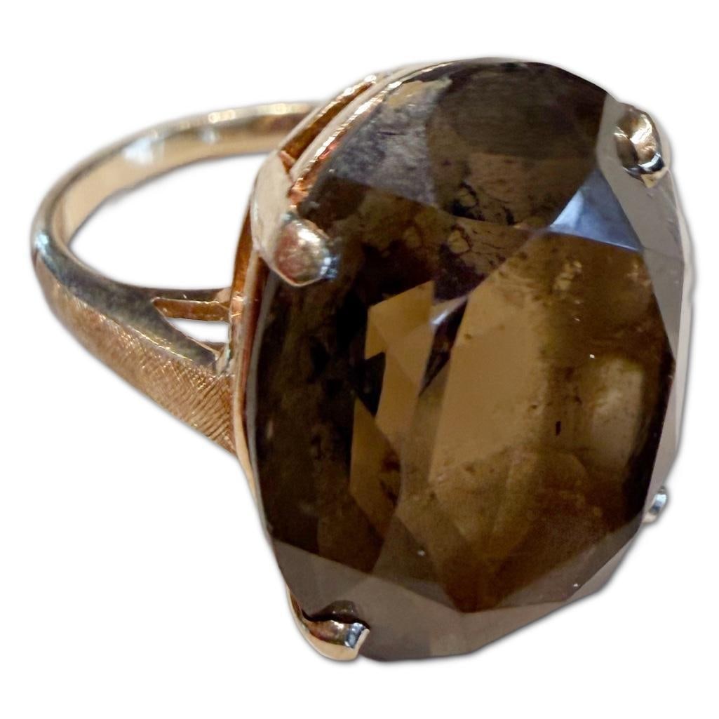 Mid-Century 14k Yellow Gold Smokey Topaz Ring (1 of 1)