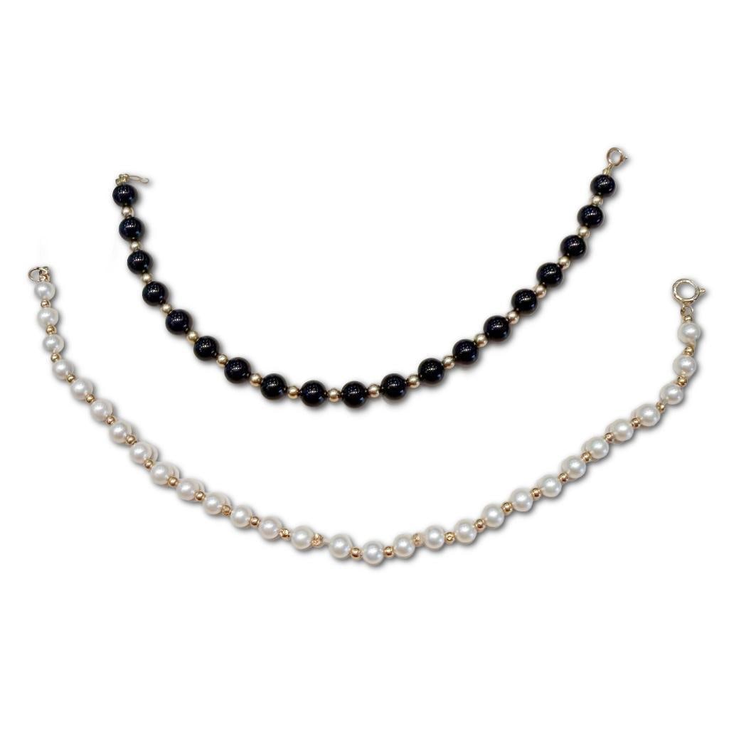 Two 14k Gold Bracelets Pearl & Onyx (1 of 1)
