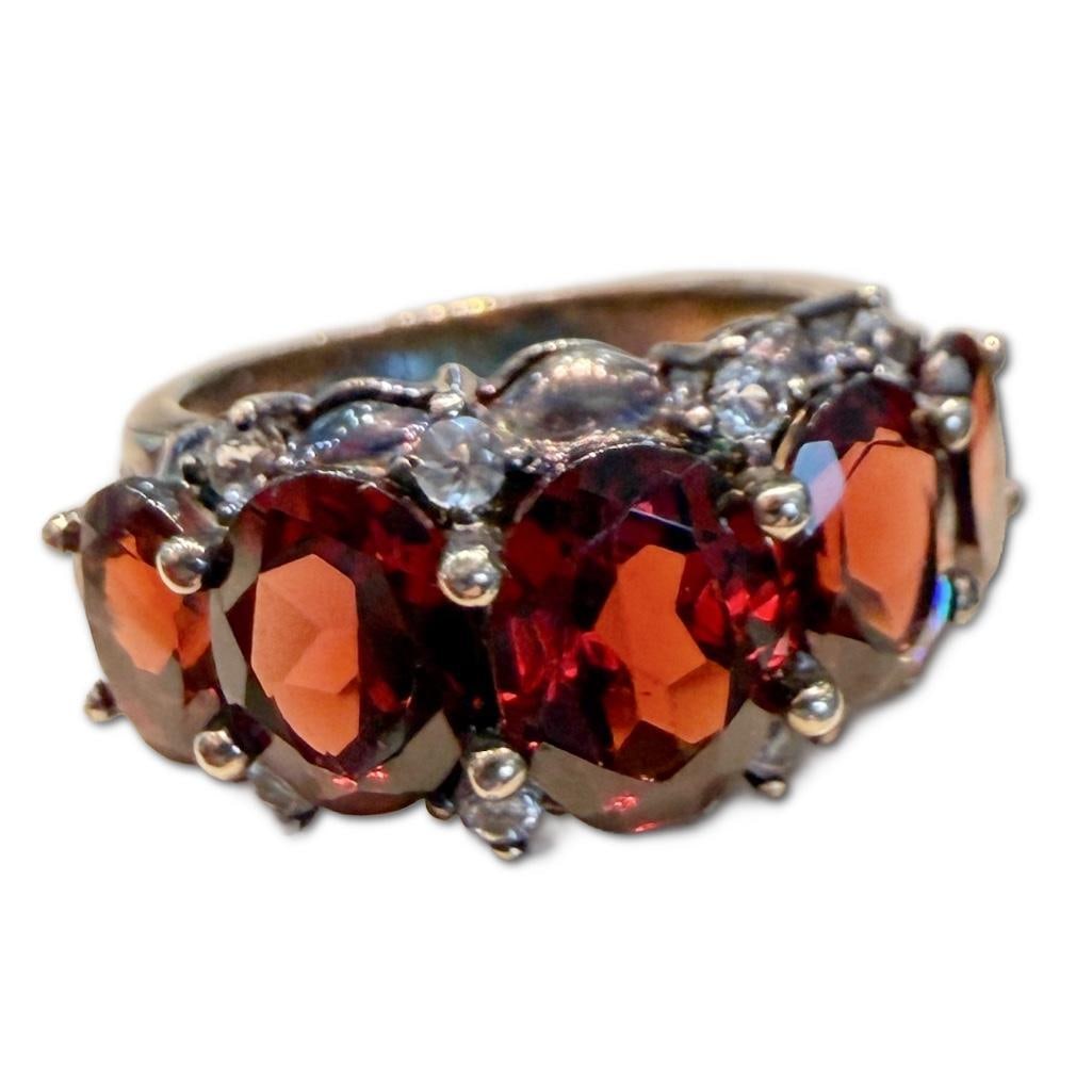 Sterling Silver Five Stone Garnet & White Topaz Ring (1 of 1)