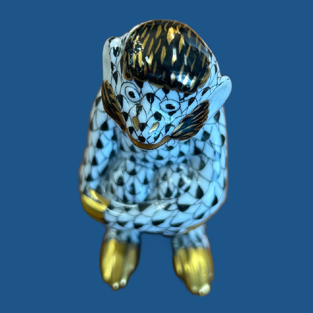 Herend Fishnet Pattern Monkey Figurine - 5
