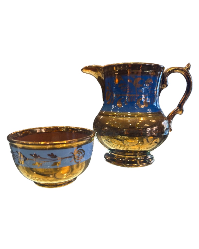 Antique English Brown Copper Luster Cup and Pitcher (1 of 10)