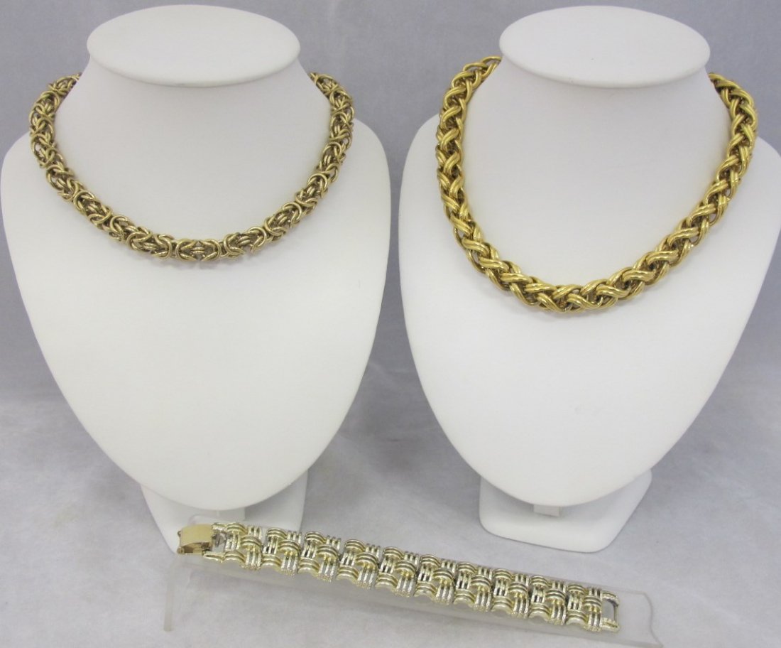 Guy Laroche Gold Tone Byzantine Link Necklace 18",: Guy Laroche Gold Tone Byzantine Link Necklace 18", Napier Gold Tone 18" Link Necklace and Coro Gold Tone Link Bracelet 7"