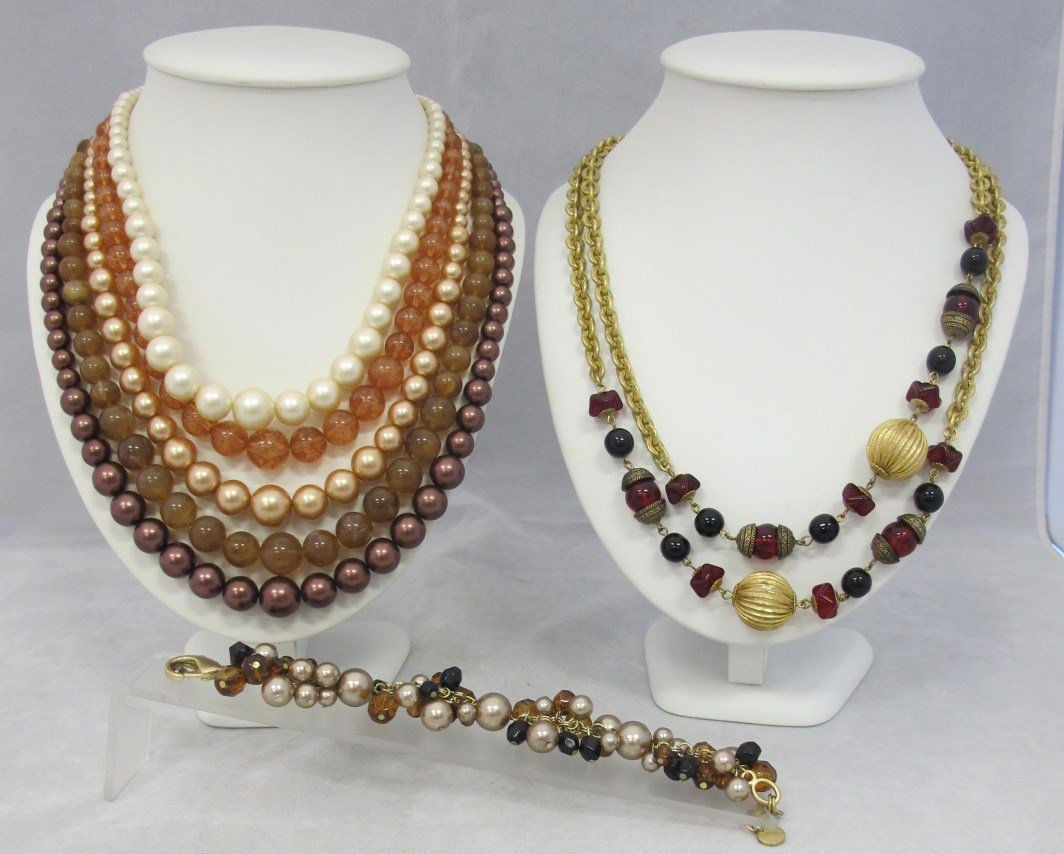 Miriam Haskell Designer Necklace 46", Five Strand: Miriam Haskell Designer Necklace 46", Five Strand Beaded Necklace 18" and Beaded Bracelet
