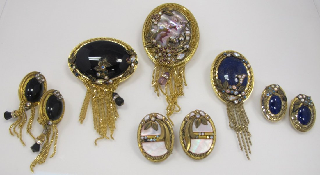 Large Collection of Marena Jewelry Including 3 Pins: Large Collection of Marena Jewelry Including 3 Pins w/ Matching Clip On Earrings