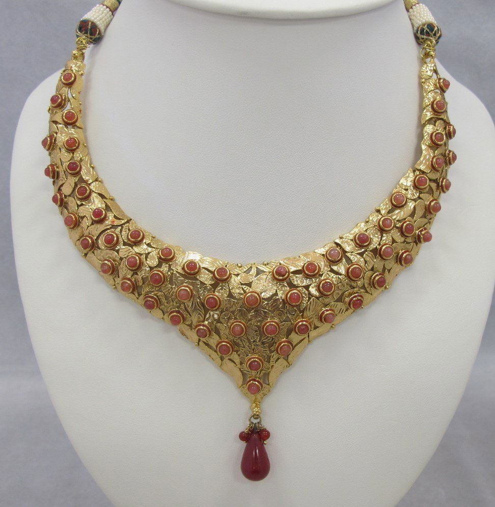 22K Over Sterling Silver Ruby Necklace, Taj Mahal: 22K Over Sterling Silver Ruby Necklace, Taj Mahal Collection, India