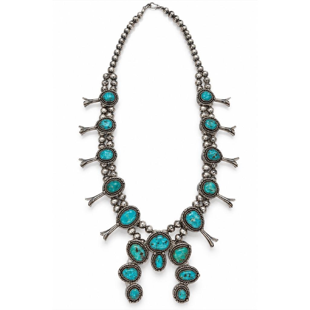 Vintage Silver Turquoise Squash Blossom Necklace (1 of 3)