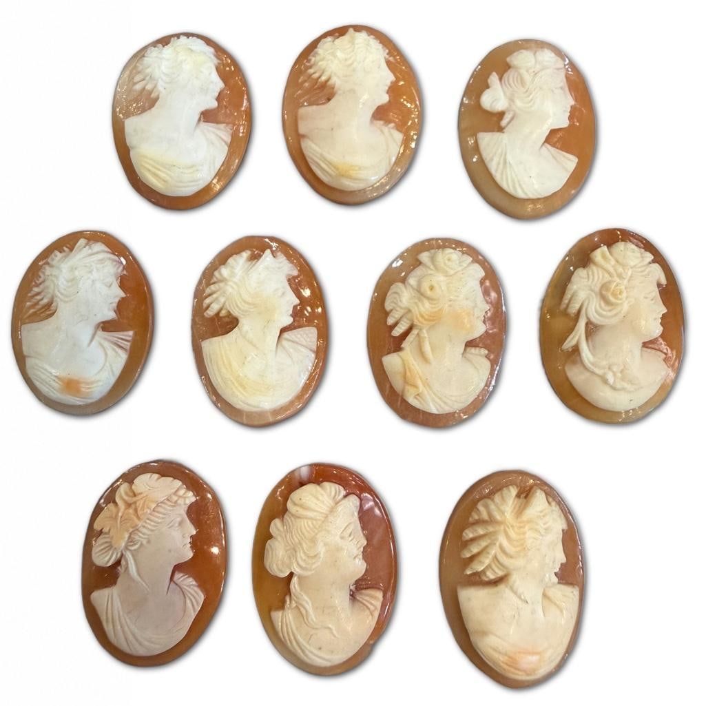 Collection of Ten Cameos: Collection of Ten Cameos Measuring .5 x .75 inches. 