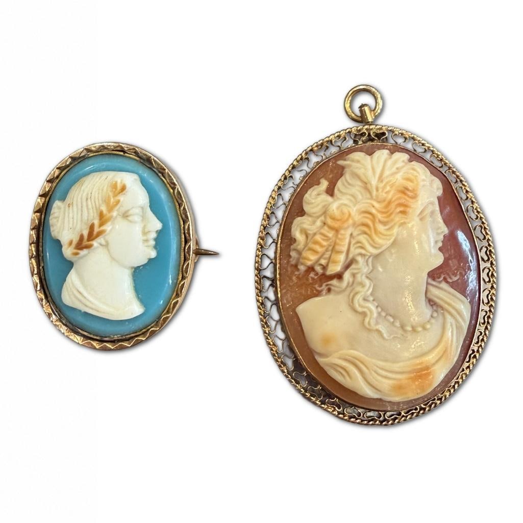 Two Rose Gold Cameo Brooches (1 of 2)