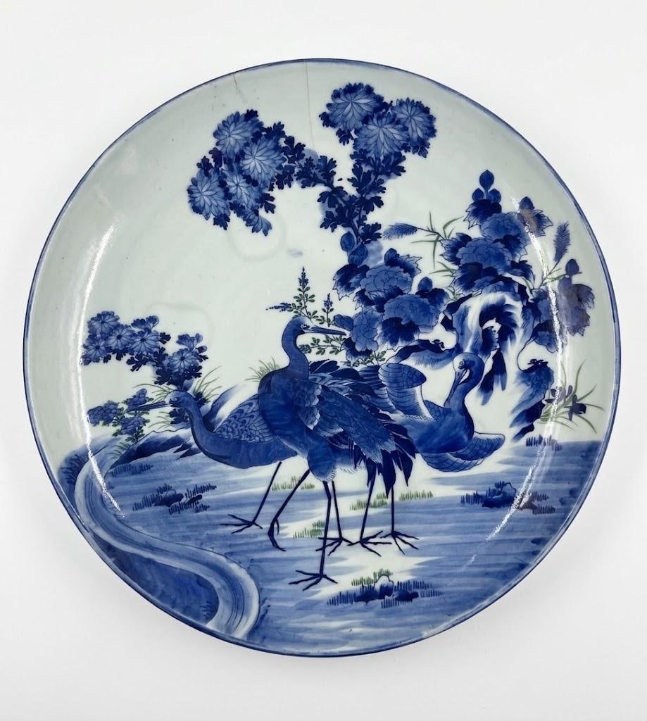 Large Antique Japanese Blue and White Porcelain Charger Plate (1 of 4)