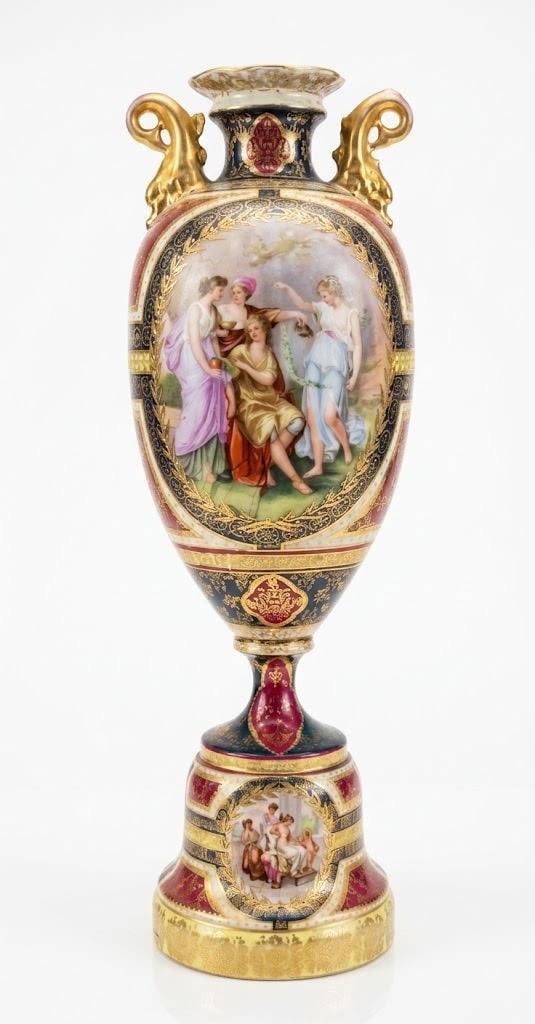 Royal Vienna Style Porcelain Double Handled Urn Style Vase (1 of 8)