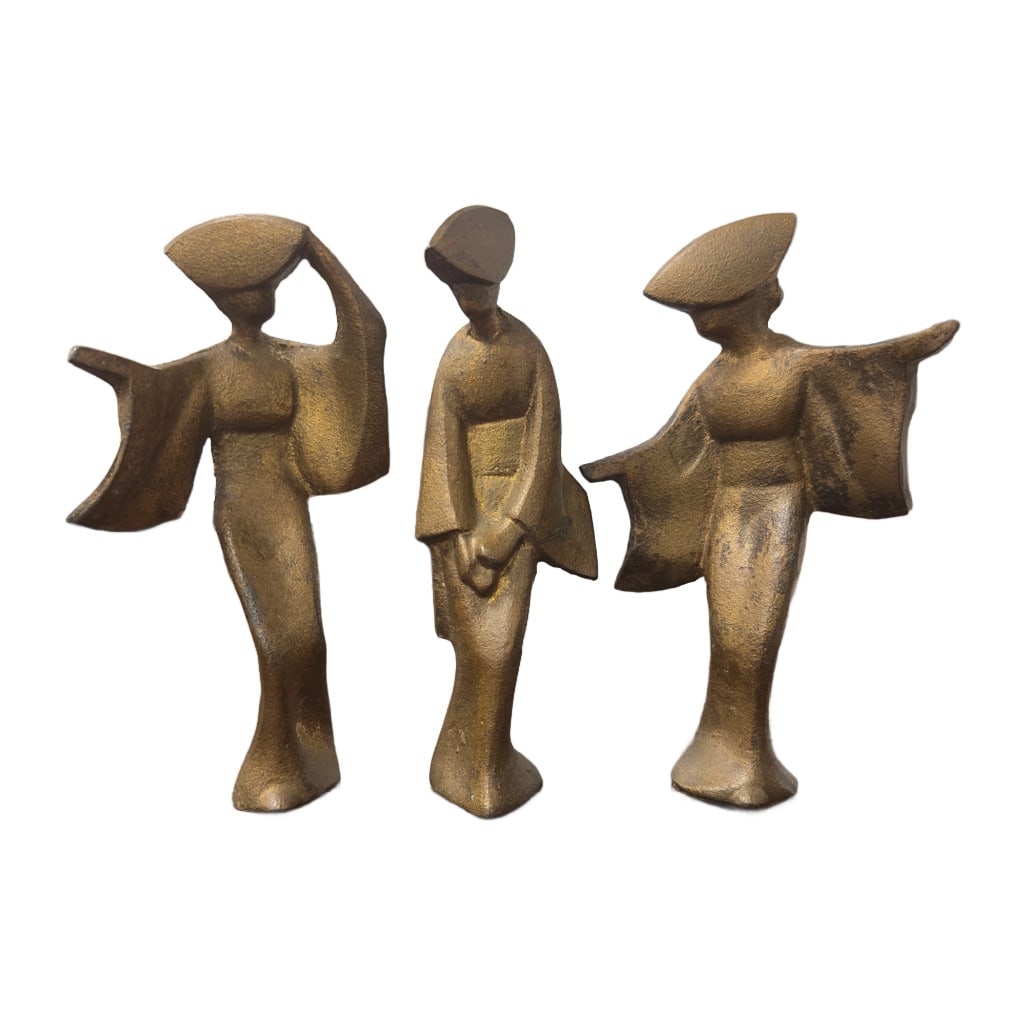 Trio of Bronze Japanese Awa Odori Geisha Dancers (1 of 4)